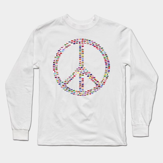 International Day of Peace Sign Flags of the World Long Sleeve T-Shirt by Sanu Designs